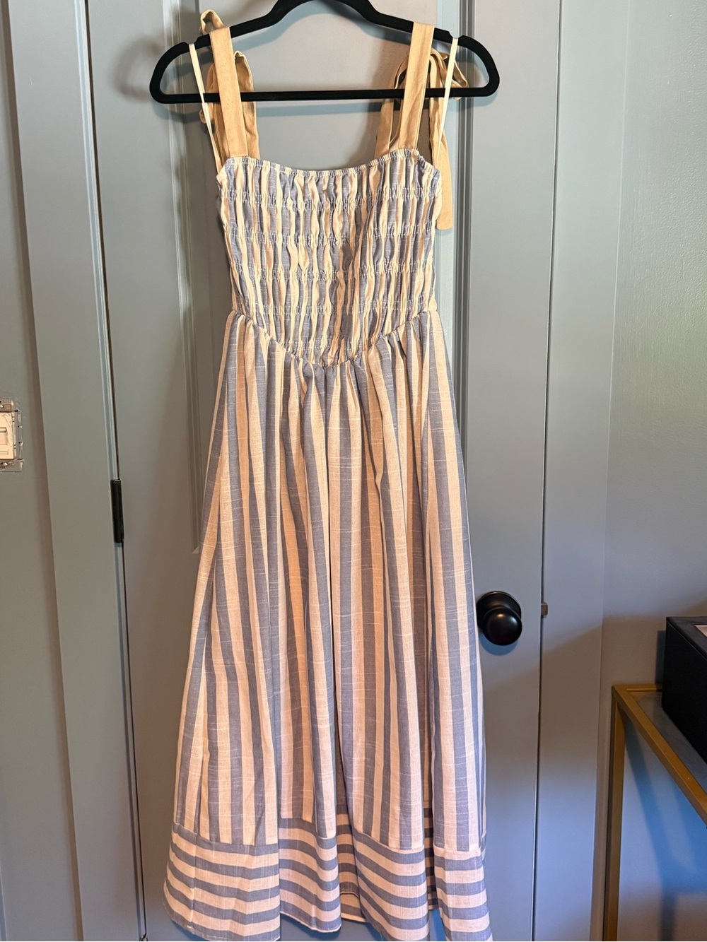 *NWT* Blue and Cream Striped Dress with Tie Straps